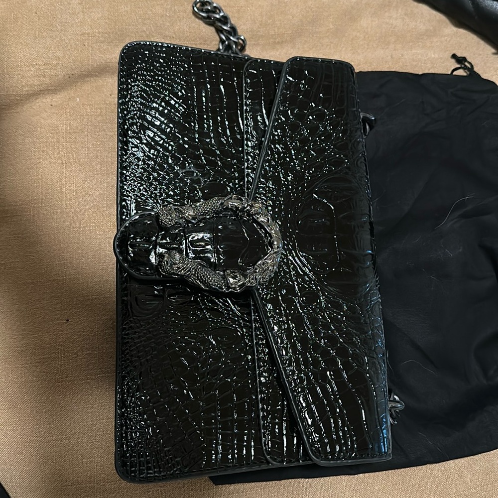 Black leather handbag